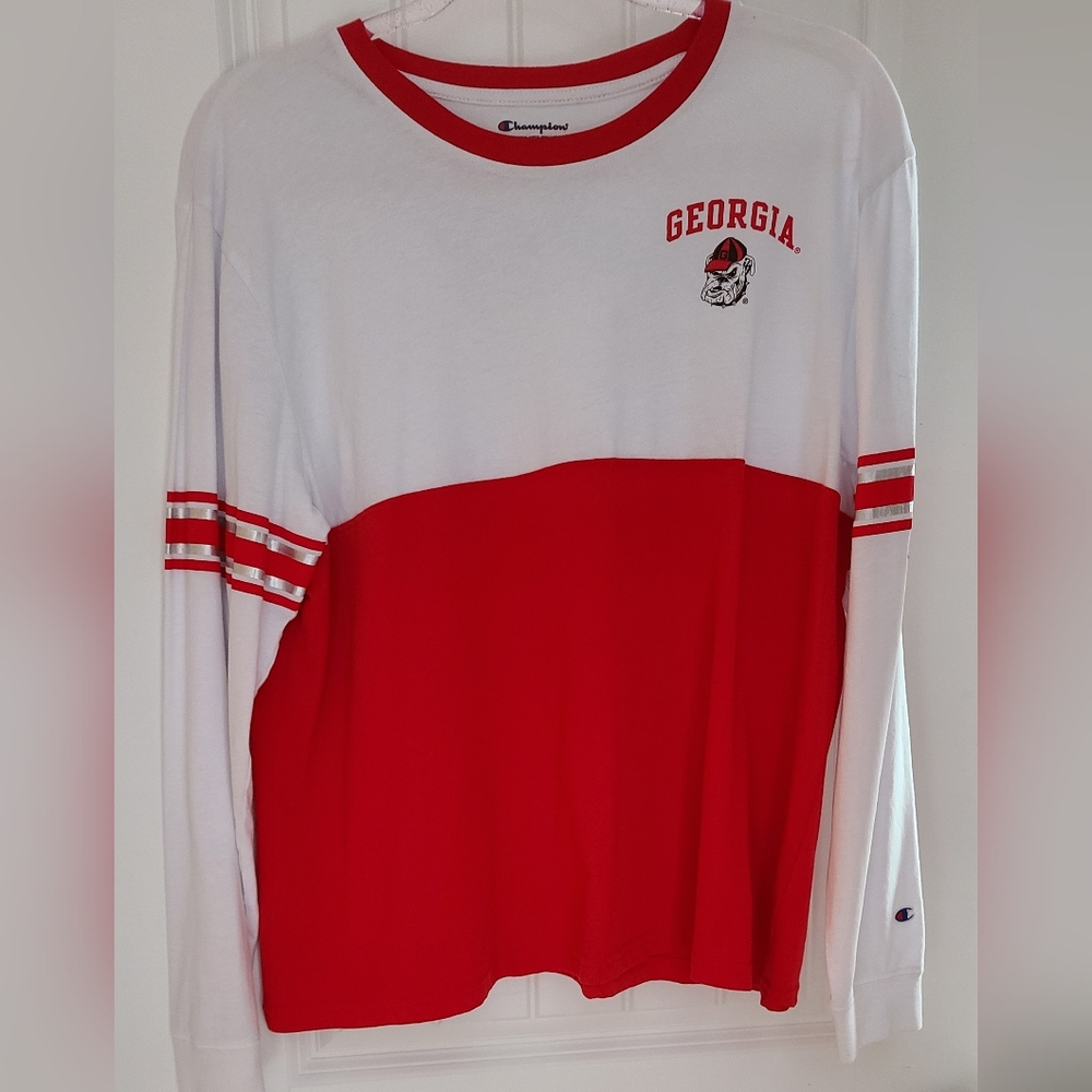 Champion Red and White Georgia Long Sleeve Tee